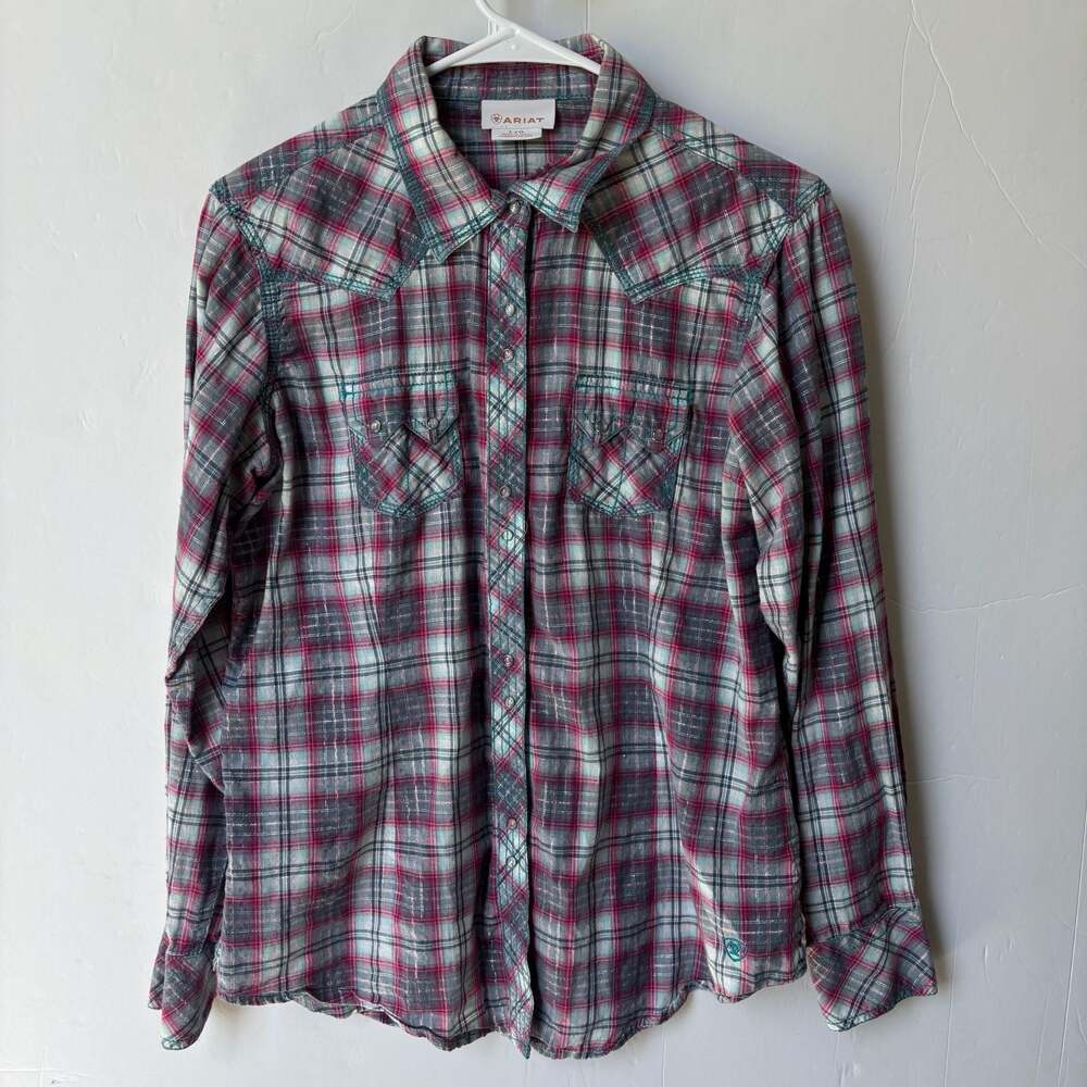 Ariat Women's Plaid Metallic Snap Front Western Shirt Size Large